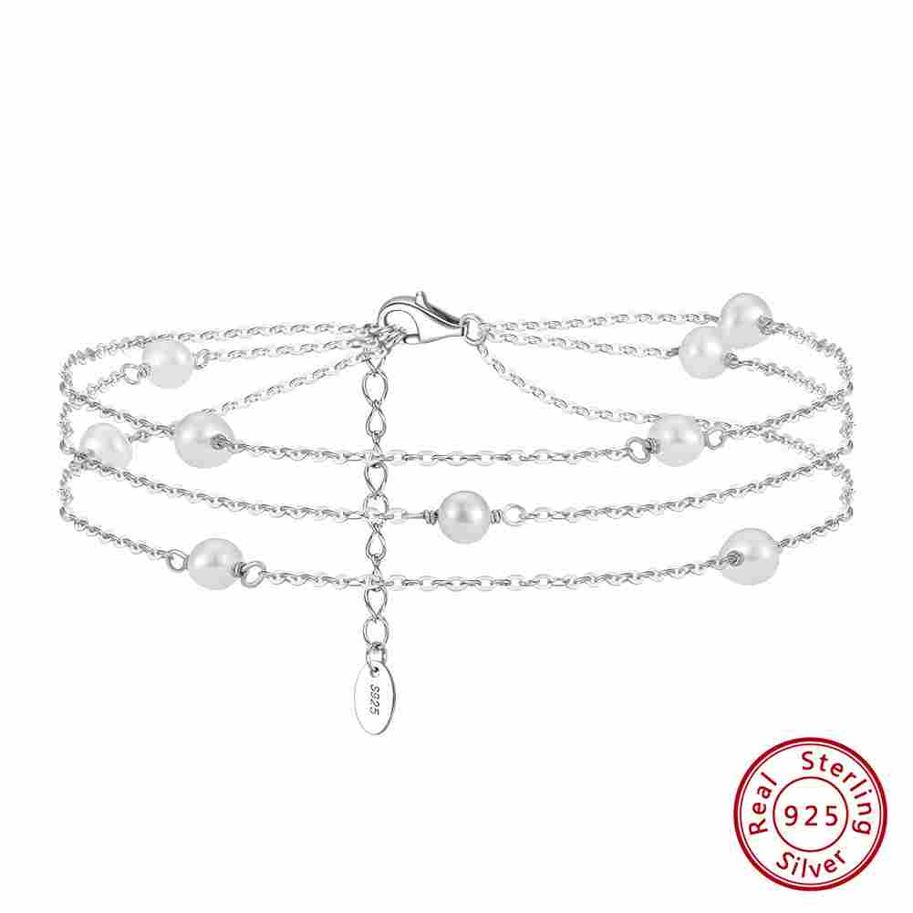 925 Serling Silver Pearl Minimalist Anklet