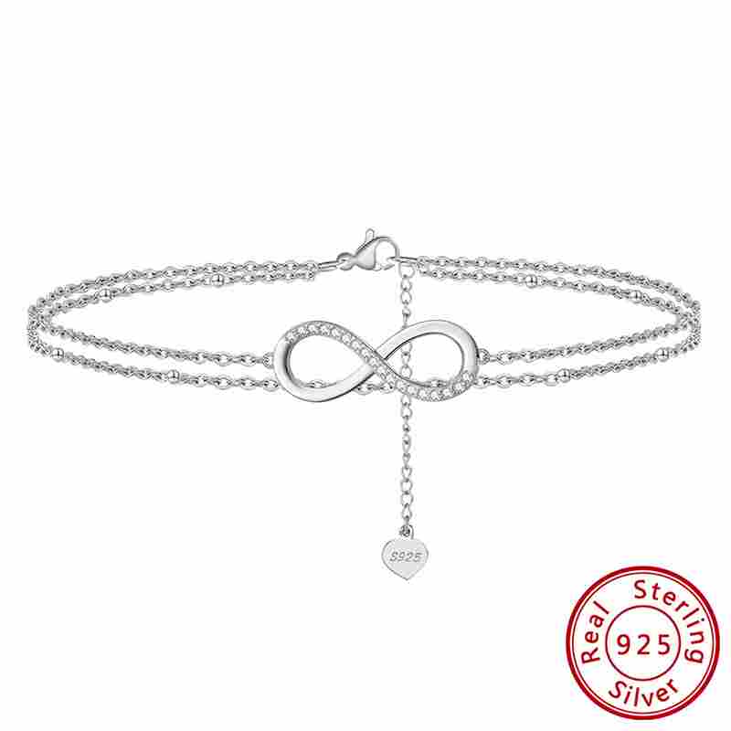 925 sterling silver heart minimalist double layer chain anklet