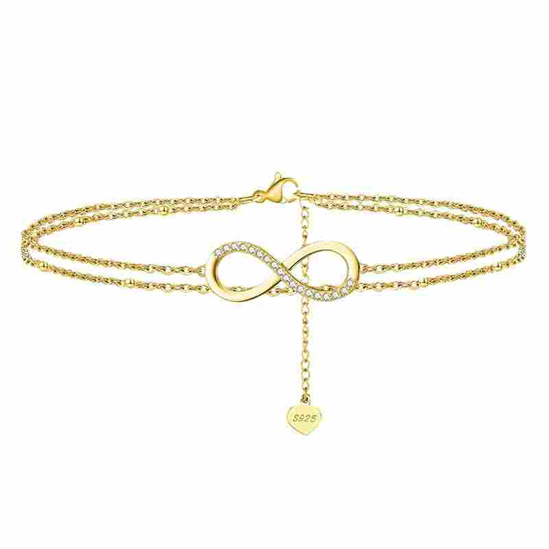 925 sterling silver heart minimalist double layer chain anklet