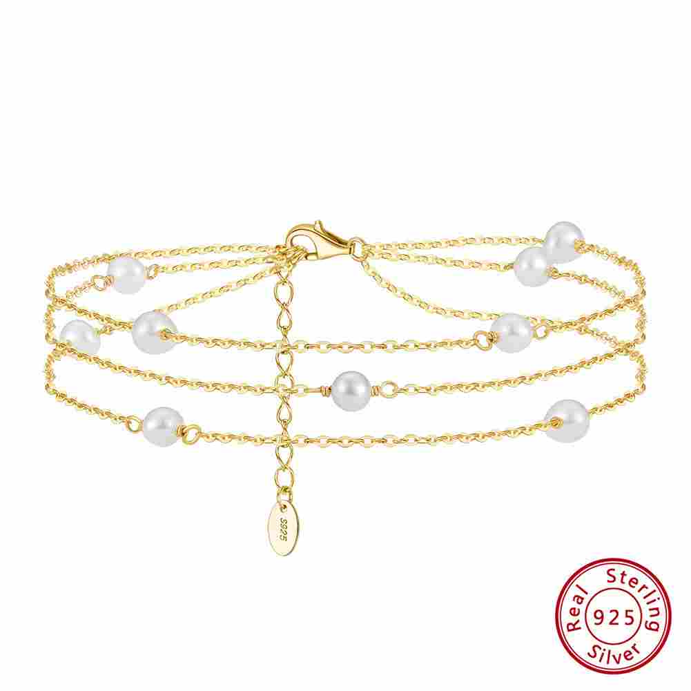 925 sterling silver imitation pearl irregular minimalist anklet