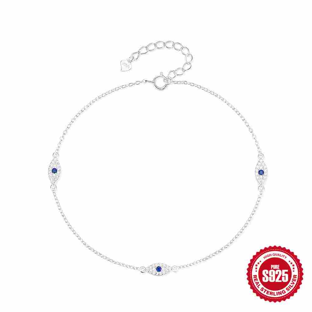 925 sterling silver cubic zirconia evil eye minimalist anklet