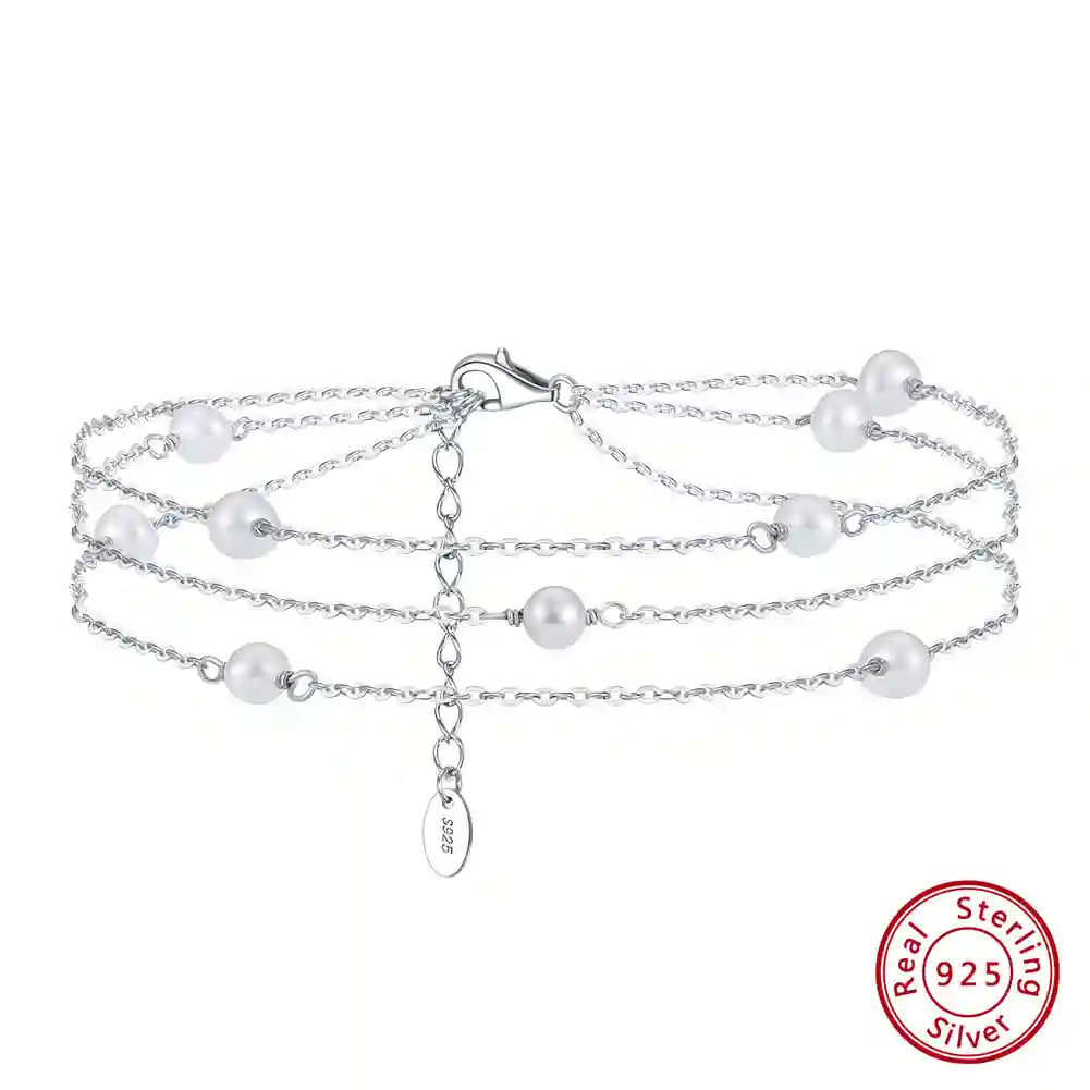 925 Serling Silver Pearl Minimalist Anklet