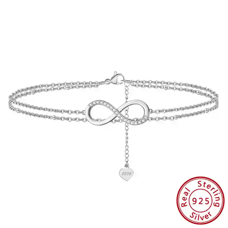 925 sterling silver heart minimalist double layer chain anklet