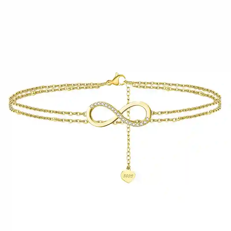 925 sterling silver heart minimalist double layer chain anklet