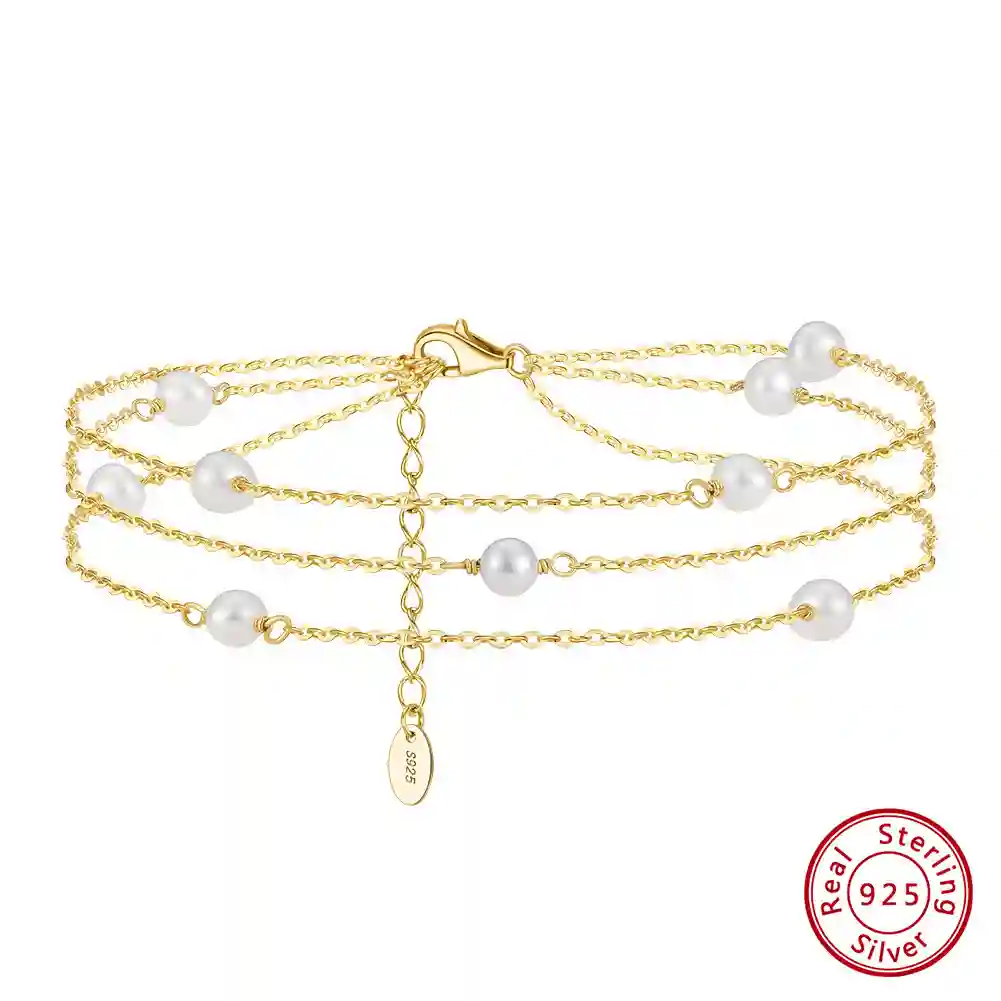 925 sterling silver imitation pearl irregular minimalist anklet