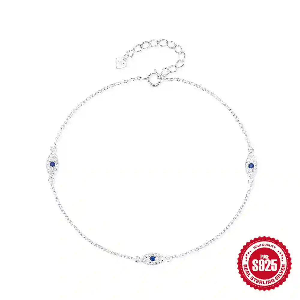 925 sterling silver cubic zirconia evil eye minimalist anklet
