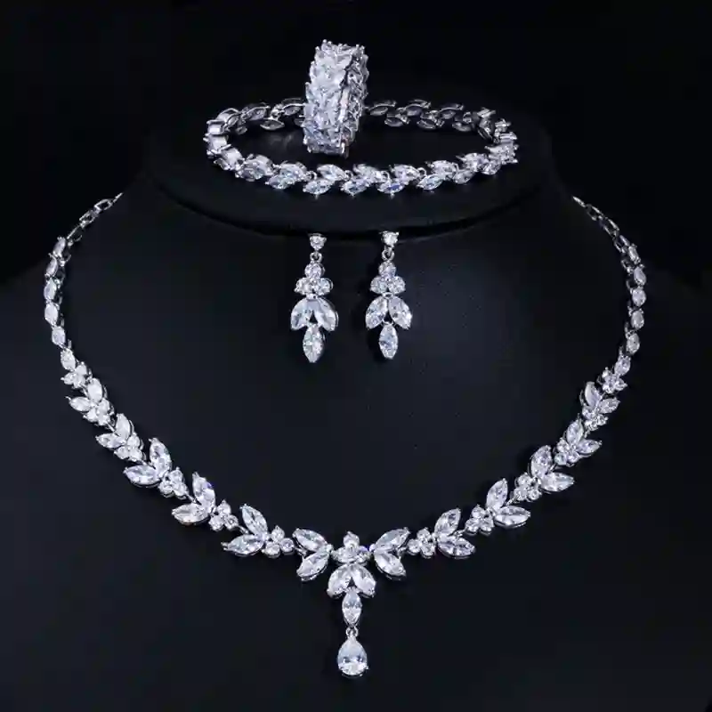 Luxurious White Cubic Zirconia Delicate Water Drop - 4 Piece Jewellery Set