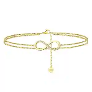 925 sterling silver heart minimalist double layer chain anklet