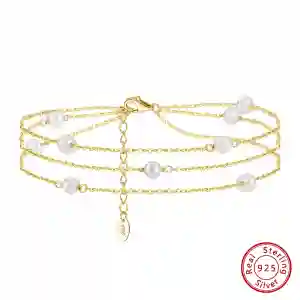 925 sterling silver imitation pearl irregular minimalist anklet